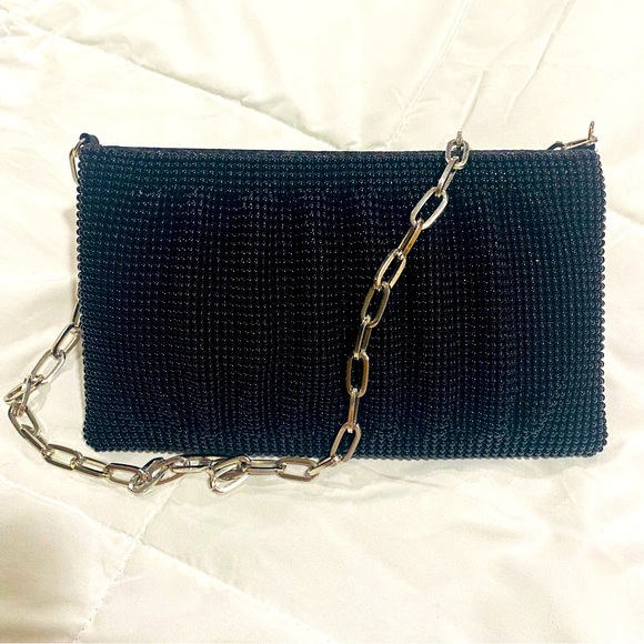 Vintage Black Beaded Evening Bag Silver Chain Zip Closure La Regale EUC - Picture 4 of 11